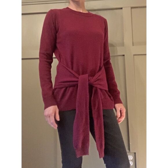 AUTUMN Cashmere Tie Front Sweater in Pinot 100% Cashmere Size Small - Picture 1 of 10